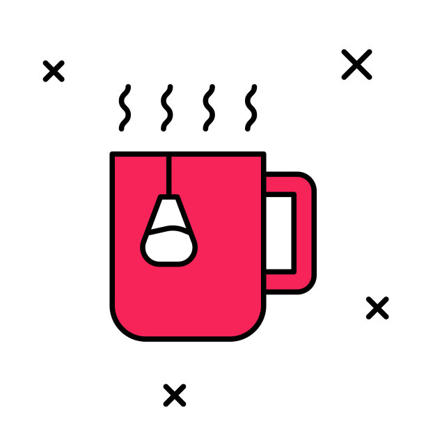 填充轮廓杯茶与茶包图标隔离在白色背景。向量图片下载