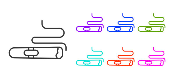 黑线雪茄图标孤立在白色背景。设置图标彩色。向量图片下载