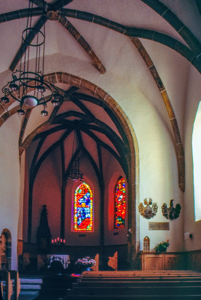 1989年旧正片扫描，内部教堂，左奥兹，瑞士图片下载