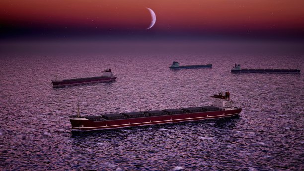 集装箱船在夜间等候入港图片下载