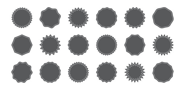贴纸星星形状，徽章星爆，销售价格标签圈，太阳矢量图标，太阳爆圆标签，黑色标志奖励，成就，奖章集。简单的说明图片下载