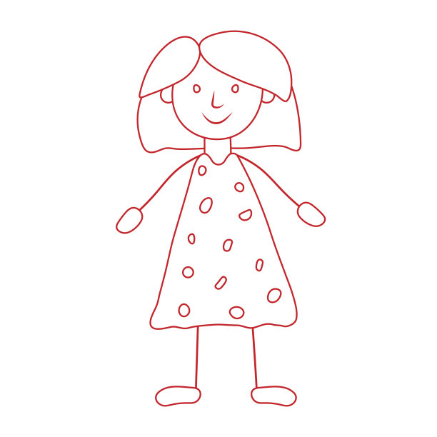 女孩手绘风格，孩子的画。矢量图图片下载