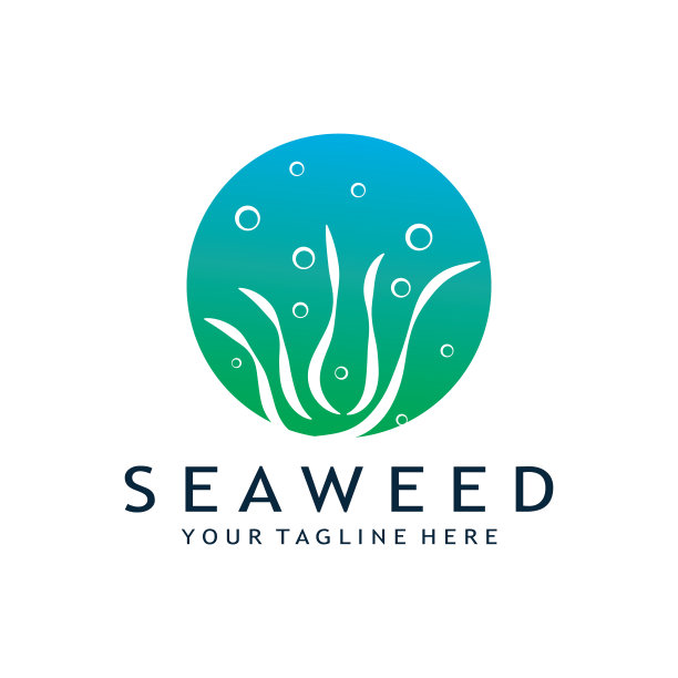 海藻标志设计与矢量插图模板图片下载