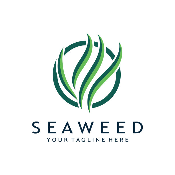 海藻标志设计与矢量插图模板图片下载