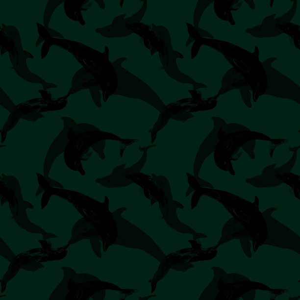 海豚剪影在无缝图案。男人穿印花纺织品。海洋动物背景。图片下载