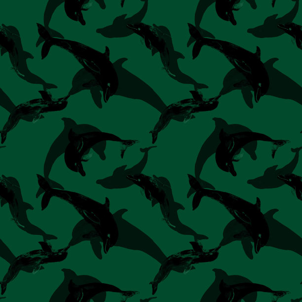 海豚剪影在无缝图案。男人穿印花纺织品。海洋动物背景。图片下载