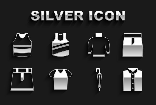 集t恤，裙子，衬衫，雨伞，毛衣，汗衫和图标。向量图片下载