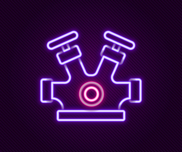 发光的霓虹灯线消防栓图标孤立的黑色背景。色彩缤纷的轮廓概念。向量图片下载