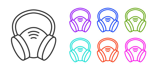 黑线防毒面具图标孤立在白色背景。呼吸器的迹象。设置图标彩色。向量图片下载