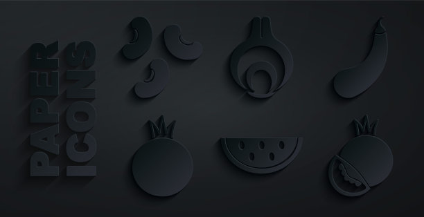 设置西瓜，茄子，番茄，洋葱和豆类图标。向量图片下载