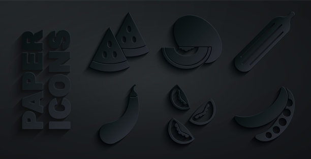 设置番茄，新鲜黄瓜，茄子，青豆，瓜果和西瓜图标。向量图片下载