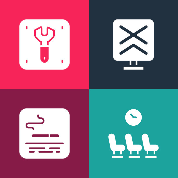 设置波普艺术候车室、吸烟区、铁路道口及铁路图标维修。向量图片下载