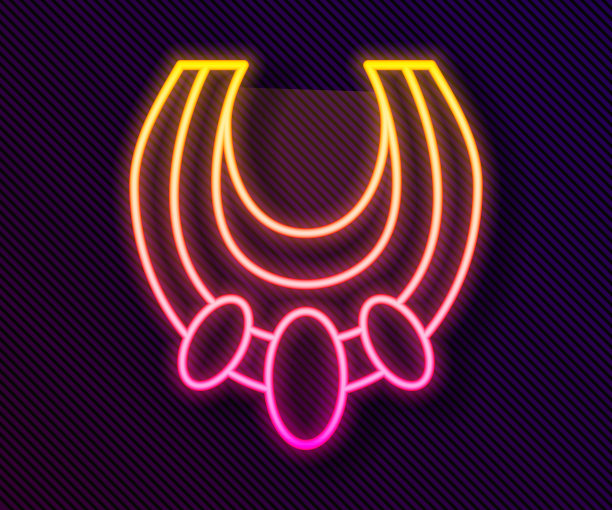 发光的霓虹线埃及项链图标孤立的黑色背景。向量图片下载