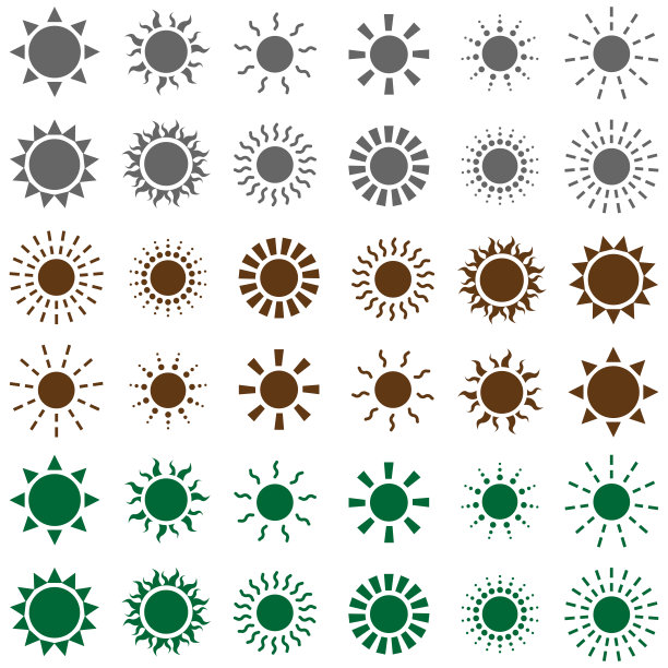 太阳图标集-简单的平面设计孤立的白色背景，矢量图片下载