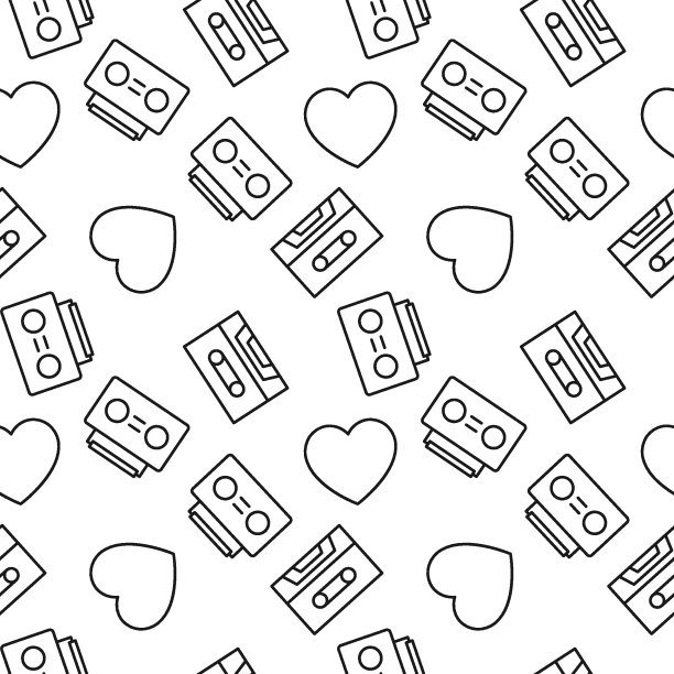 磁带，心脏，磁带记录无缝矢量模式图片下载