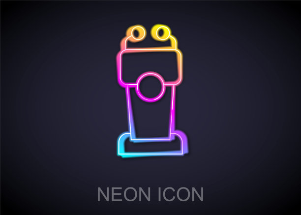 发光的霓虹灯线舞台站或辩论讲台讲台上的图标孤立的黑色背景。会议发言讲坛。向量图片下载