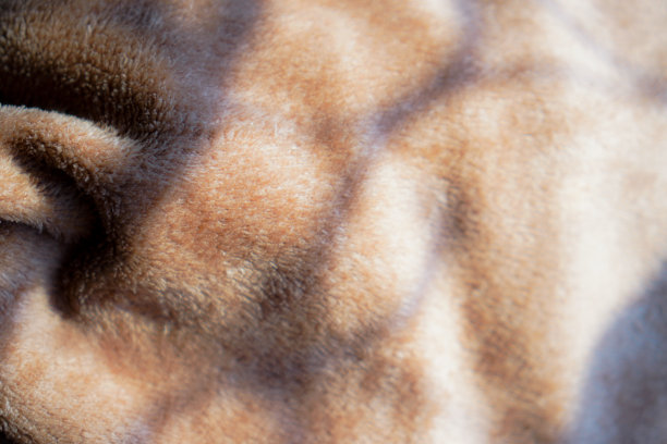 卧室里棕色合成羊毛纤维反射光线的特写镜头。图片下载