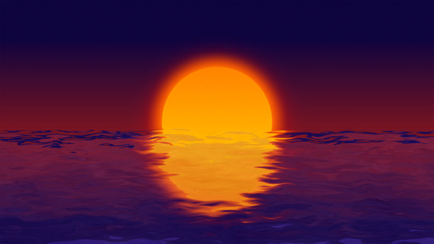 插图阳光明媚的天空上的海滩卡通风格复古壁纸图片下载