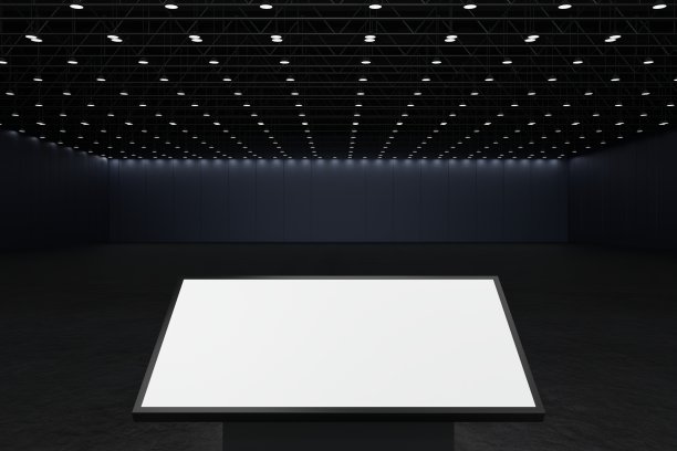 展厅内空白数字屏横幅广告牌，标牌监控媒体，3D渲染。图片下载