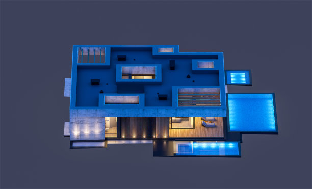 现代风格的新混凝土房屋的3d效果图，孤立在黑色上图片下载