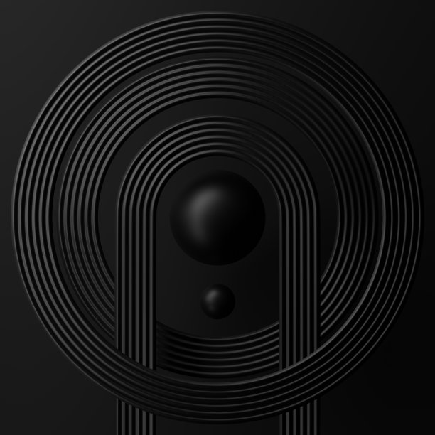 三维渲染抽象几何动态对象与黑暗背景。图片下载