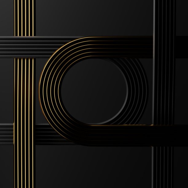 三维渲染抽象几何动态对象与黑暗背景。图片下载