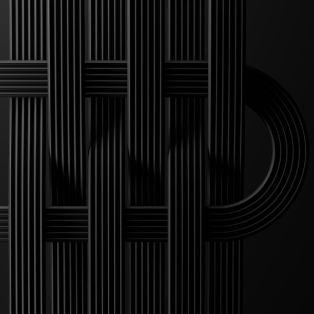 三维渲染抽象几何动态对象与黑暗背景。图片下载