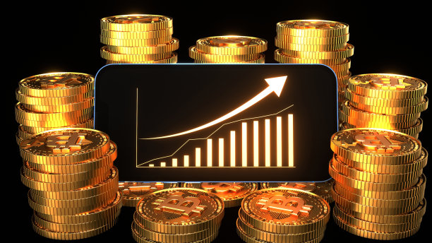 比特币标志与图表上升。数字货币概念。图片下载