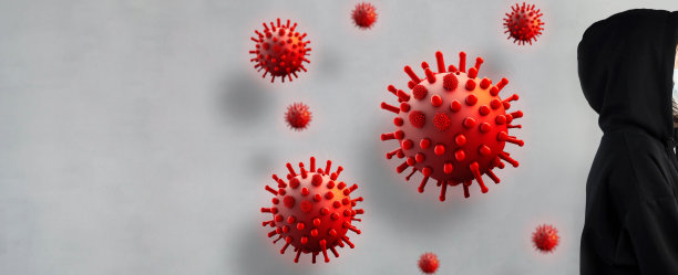 女孩害怕飞行的病毒，逃离变异的病毒。医学概念。病毒，微生物，细菌模型图片下载