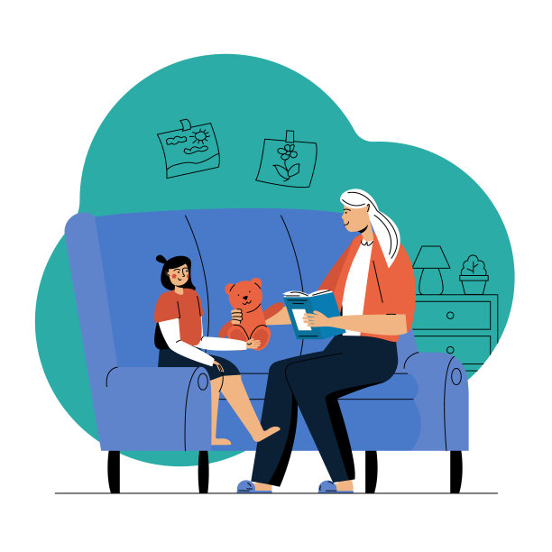 奶奶从书中读故事给孙女插图图片下载