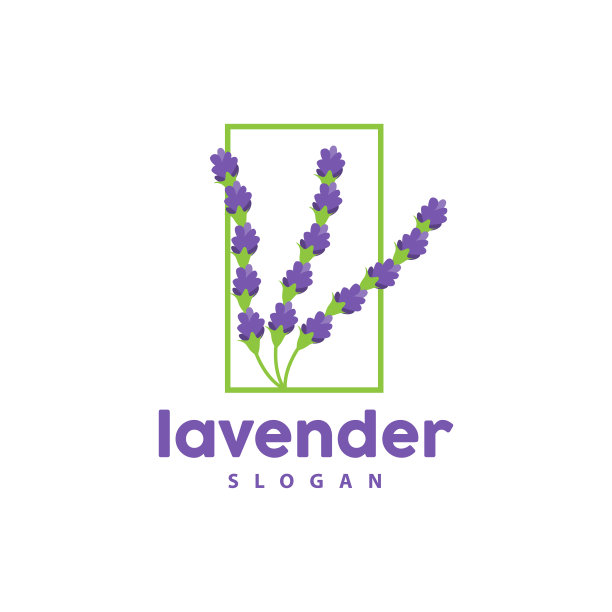 薰衣草标志，简单优雅的紫色花卉植物矢量，贺卡设计，横幅，花卉装饰，薰衣草手绘婚礼，图标符号说明图片下载