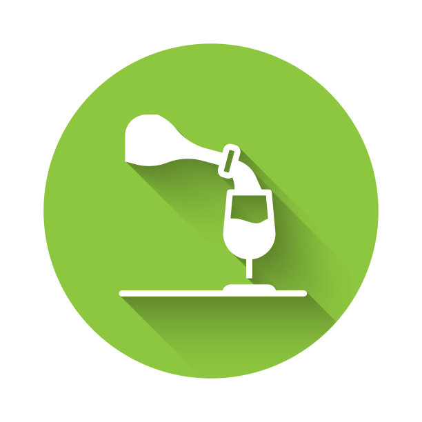 白葡萄酒品鉴，细细品味，图标与长长的阴影背景隔离。侍酒师。有酒的味道。绿色圆形按钮。向量图片下载
