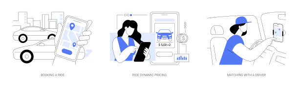 拼车公司抽象概念矢量插图。图片下载