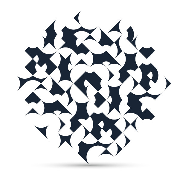 抽象几何设计矢量图案构图，黑白70年代复古风格的模板艺术隔离在白色之上，创意优雅的背景。图片下载