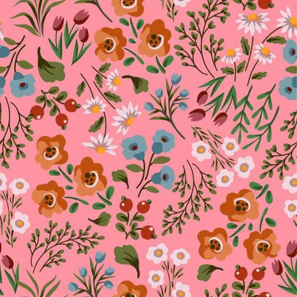 愚蠢的无缝图案与简单的小花。向量。图片下载