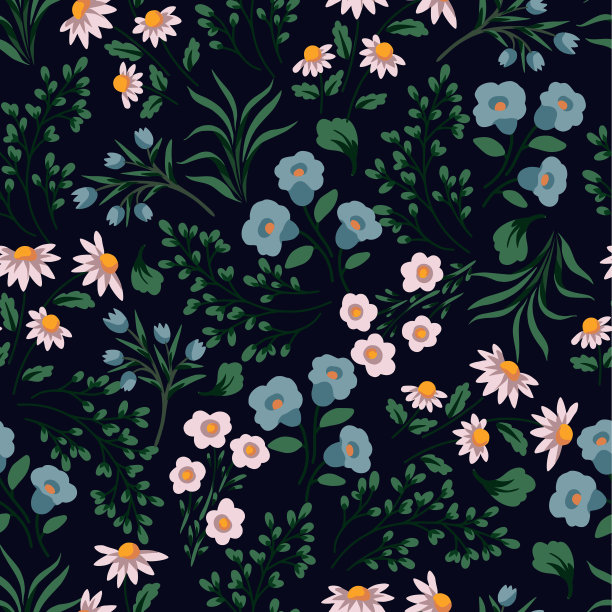 愚蠢的无缝图案与简单的小花。向量。图片下载