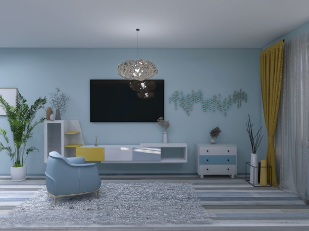 客厅设计3d渲染，3d插画图片下载