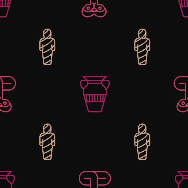 设置线蛇埃及木乃伊和埃及花瓶上图片下载