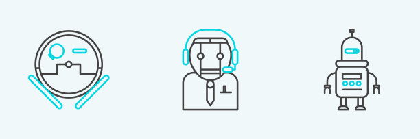 设置流水线机器人、吸尘器和工人机器人图片下载