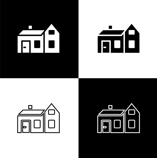 设置房子图标孤立的黑色和白色图片下载