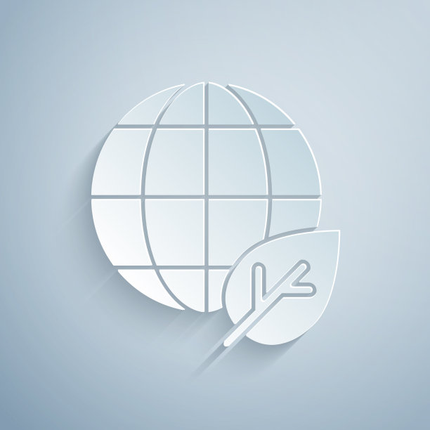 剪纸地球和叶图标隔离上图片下载