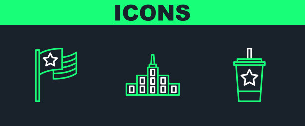 设线纸玻璃与吸管美国国旗和图片下载