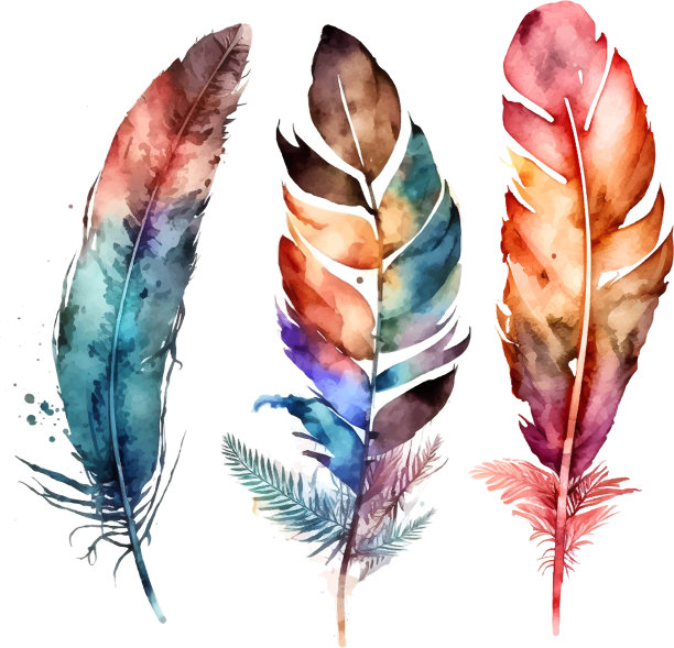 3手绘波西米亚水彩画羽毛图片下载