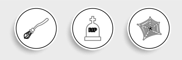 设置线蜘蛛网女巫扫帚和墓碑图片下载