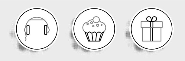 设置线礼盒耳机和松饼图标图片下载