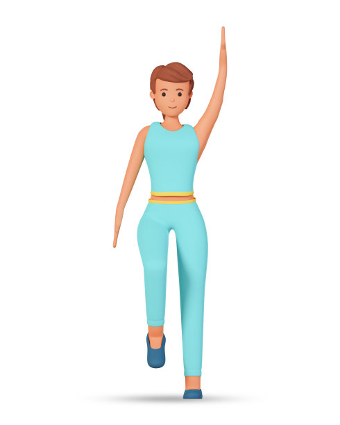 年轻女子在运动服做运动锻炼3d插图孤立的白色背景。3d女性角色做健身运动图片下载