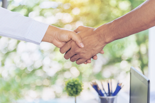 信任诚信企业客户携手握手承诺尊重合作伙伴。商人多元化团结团队多民族合作伙伴携手合作。多种族会议握手概念图片下载