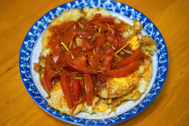 一道美味的中国家常菜，糖醋五柳煎蛋图片下载