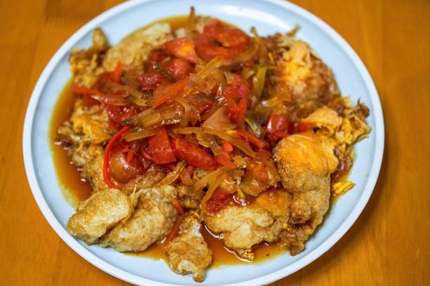 一道美味的中国家常菜，五柳煎蛋图片下载