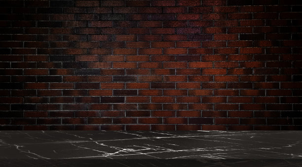 黑色马奎纳石大理石桌在前景在暗红棕色砖墙背景。显示产品的空豪华表。优美的商业广告场景。模板模拟产品。图片下载